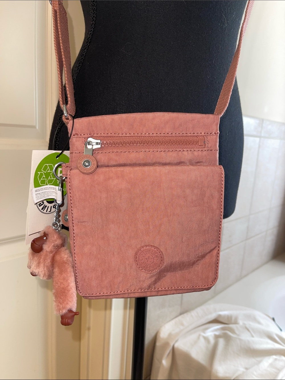 Kipling New El Dorado Dusty Rose Crossbody Shoulder Bag with Monkey Keychain